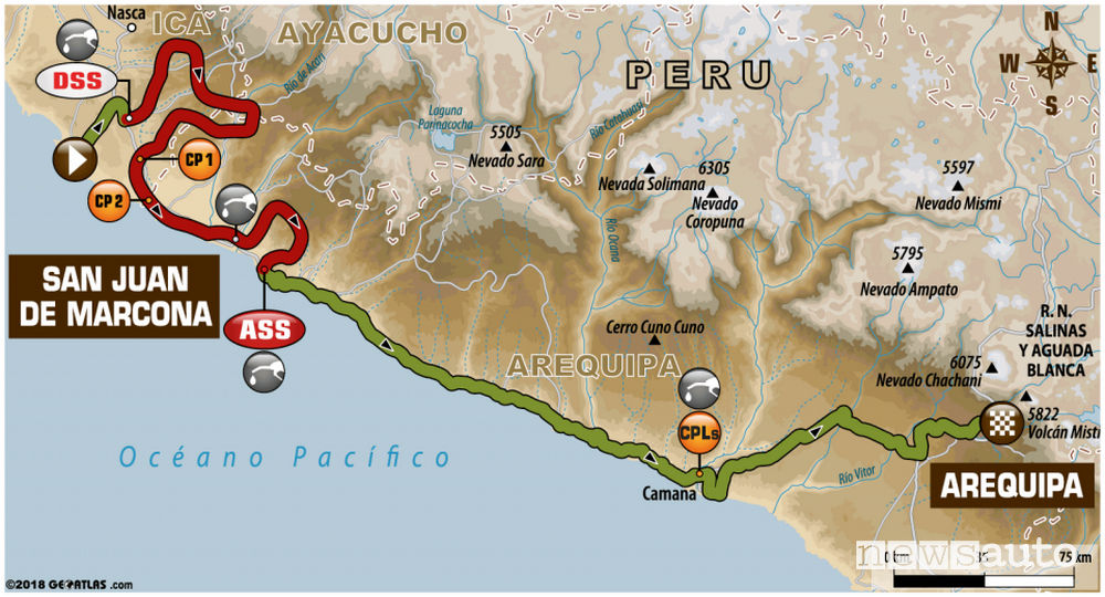 Dakar 2018 5^ tappa mappa San Juan de Marcona / Arequipa