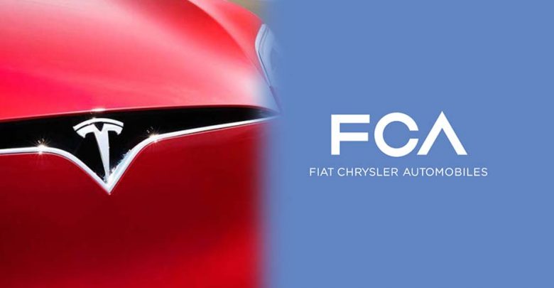 Logo FCA e Tesla Accordo