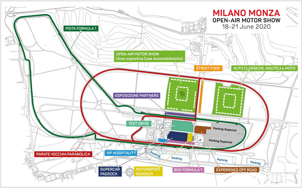 Mappa Milano-Monza Open Air Motor Show 2020 Autodromo di Monza