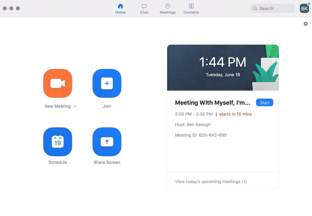 Come usare zoom per videochiamate e meeting. Ecco il menù al primo collegamento con i comandi e la spiegazione New Meeting, Join, Schedule, Share Screen: Zoom come funziona e come fare