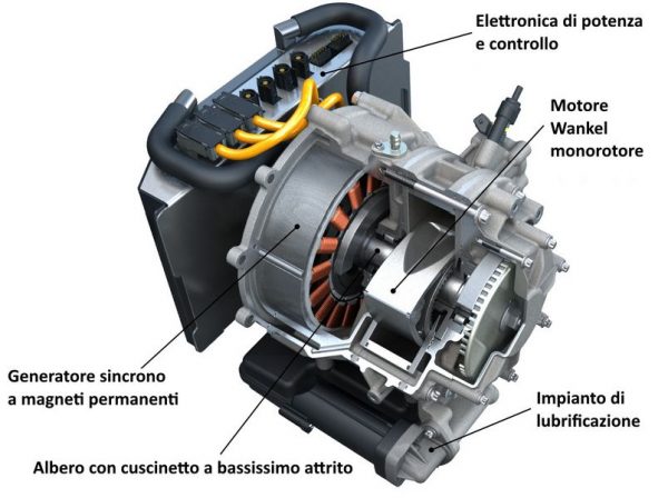 Motore rotativo Wankel range extender per ricarica auto elettriche