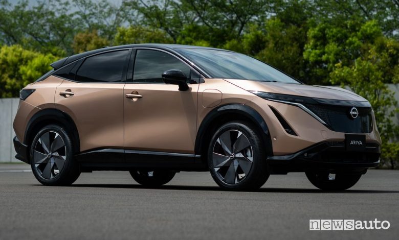 Vista di profilo Nissan Ariya crossover elettrico