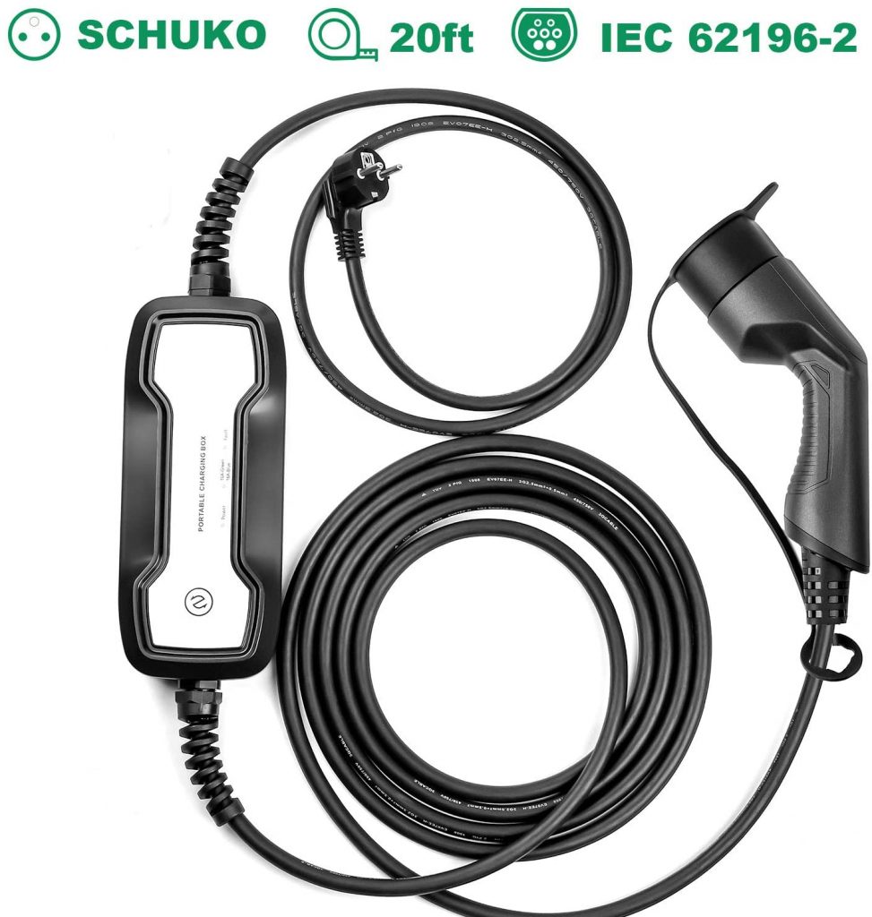 Caricatore auto elettrica portatile da casa regolabile 10-16A con spina Tip2 e Schuko