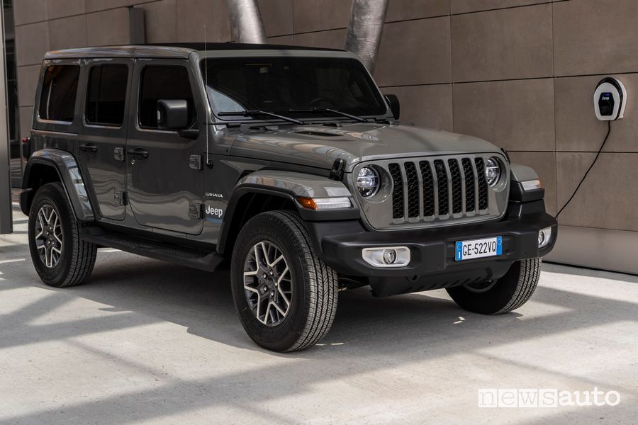 Jeep Wrangler 4xe Sahara su strada in ricarica da easyWallbox