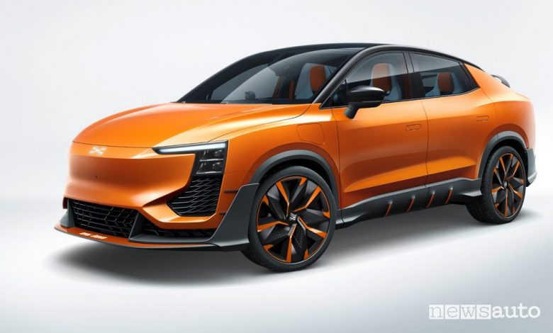 Vista di profilo Aiways U6 SUV Coupé elettrico