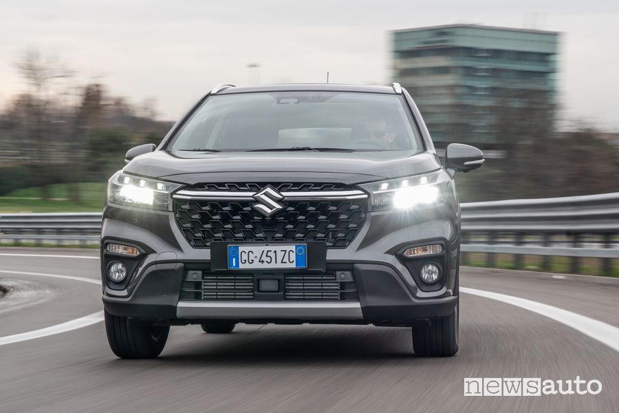 Front view of new Suzuki S-Cross Hybrid on the road