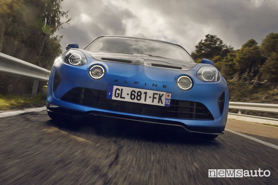 Alpine A110 R front on the road