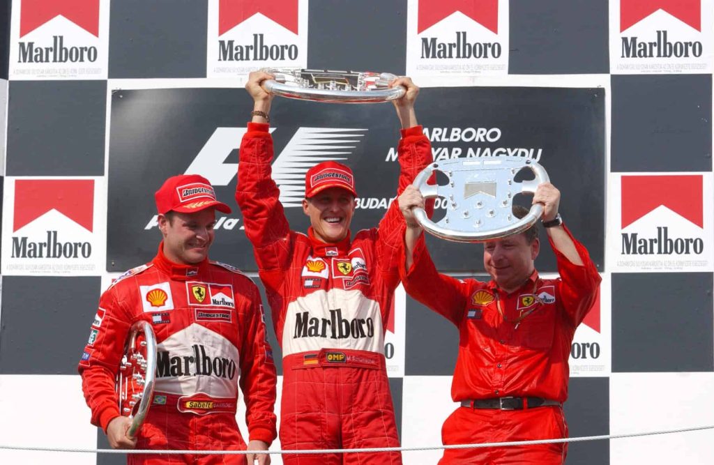 Michael Schumacher e Rubens Barrichello sul podio