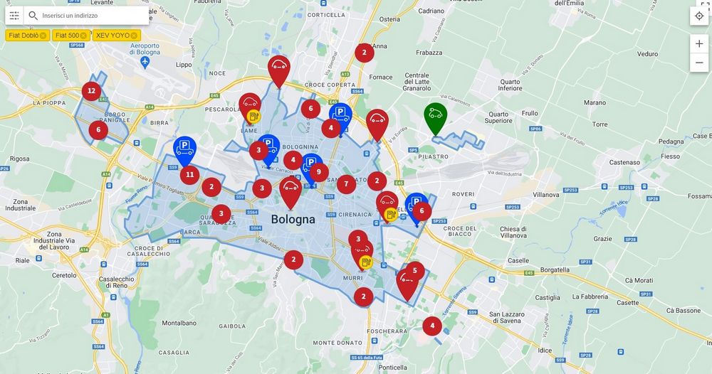 Mappa, area copertura Enjoy Bologna