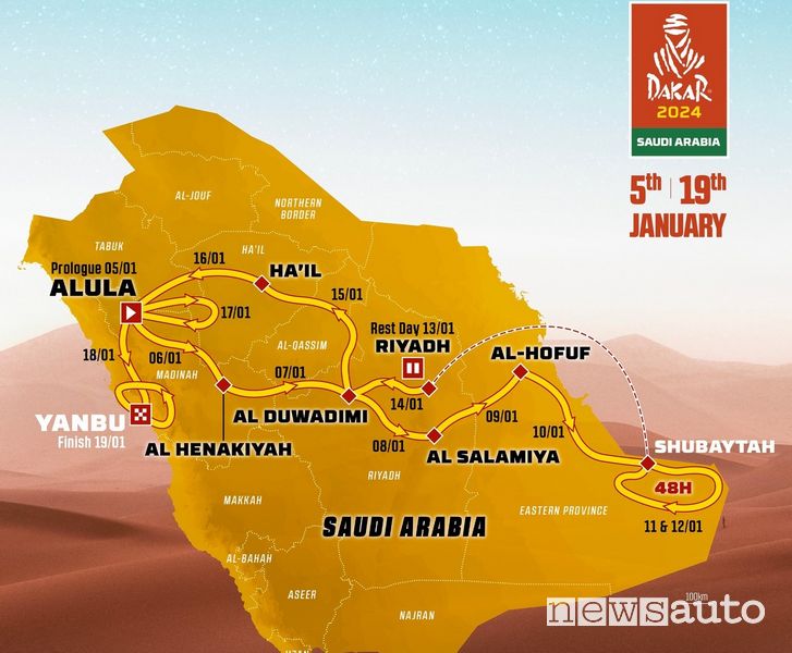 mappa del percorso della Dakar 2024