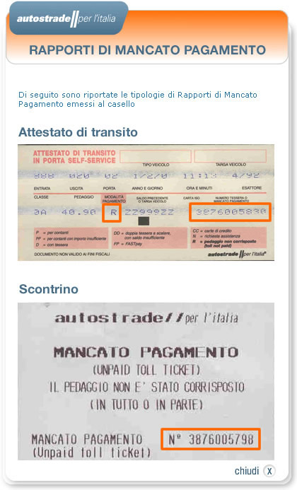 Scontrino mancato pagamento