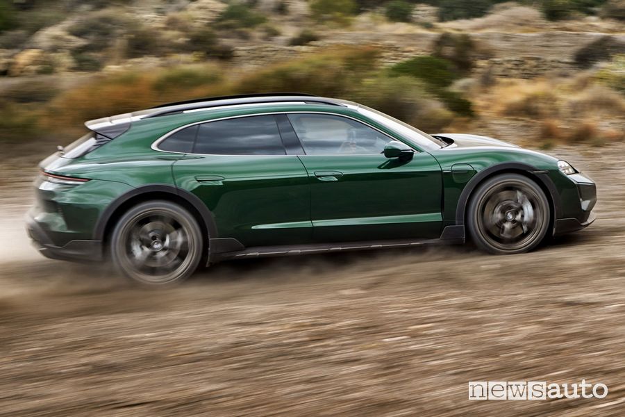 Nuova Porsche Taycan Turbo S Cross Turismo sullo sterrato
