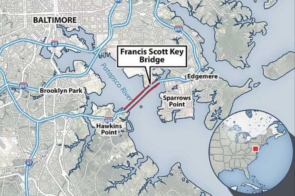 Mappa ponte Francis Scott Key Bridge di Baltimora