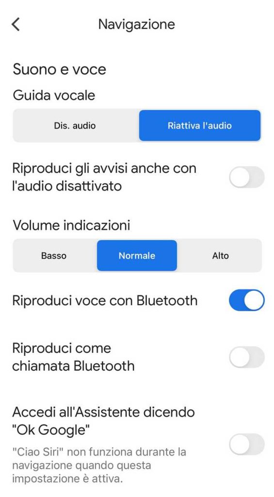 Impostazioni di Google Maps per attivare la notifica sonora sugli autovelox