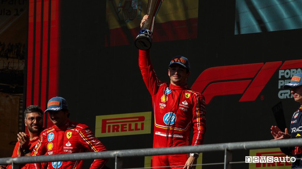 Charles Leclerc festeggia la vittoria del GP degli Stati Uniti: nel 2024 ha guadagnato 27 milioni (15 stipendio fisso + 12 di bonus)