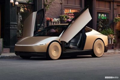 Tesla Cybercab Robotaxi anteriore 3/4