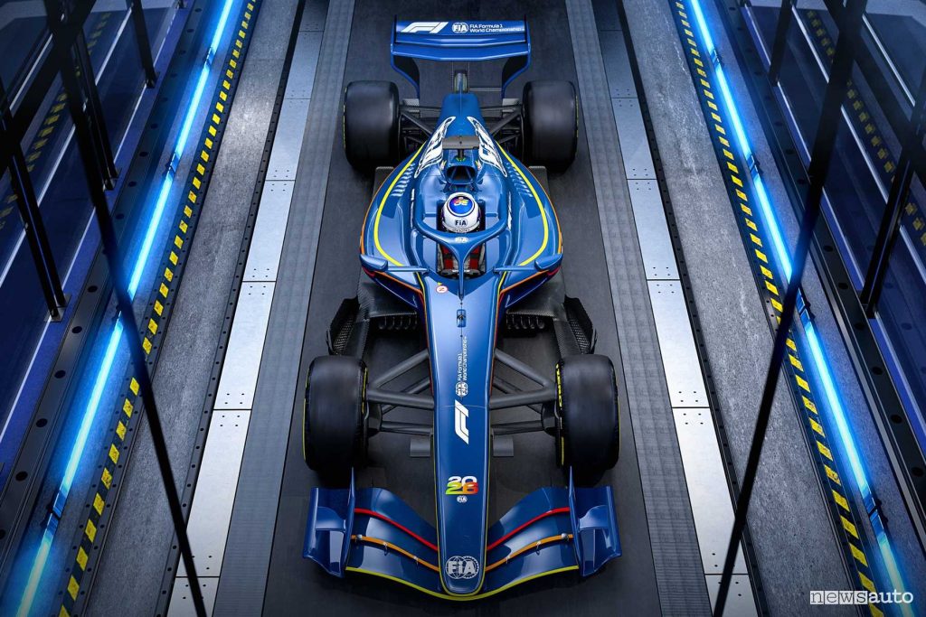 Render monoposto F1 2026 vista dall'alto