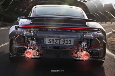 Nuova Porsche 911 Turbo S funzionamento turbocompressori elettrici (eTurbo)