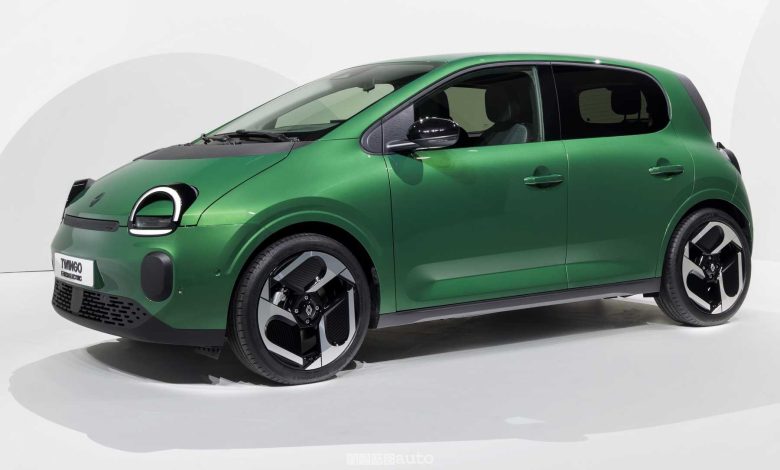 Renault Twingo E-Tech-Electric Techno Vert Absolu anteriore 3/4