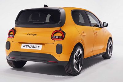 Renault Twingo E-Tech-Electric Techno Jaune Mango posteriore 3/4