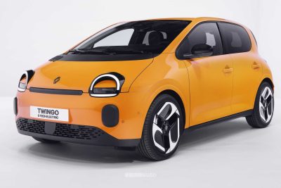 Renault Twingo E-Tech-Electric Techno Jaune Mango anteriore 3/4