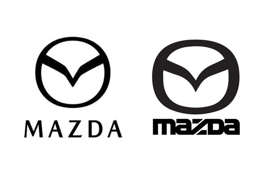 nuovo logo Mazda 2026 a SX, a DX quello precedente